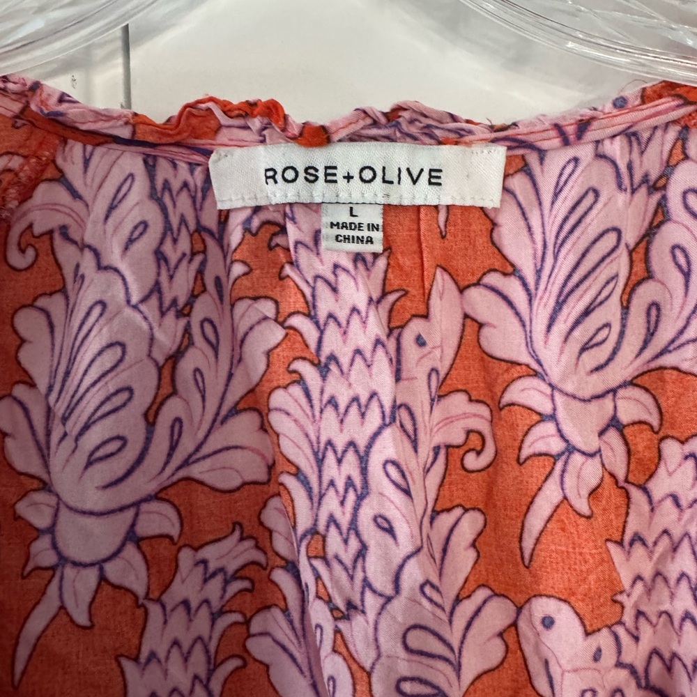 Bright and fun! Rose & Olive Red and Pink Floral V-Neck Ruffle Blouse - Picture 3 of 4